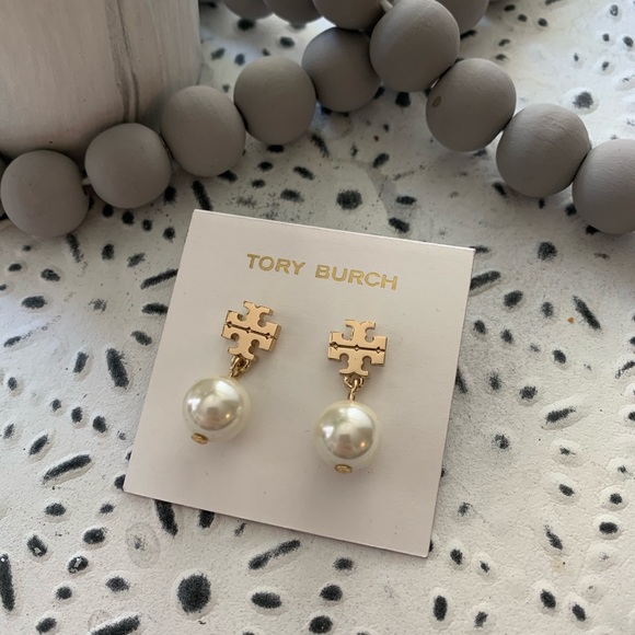 Tory Burch Jewelry - Tory Burch Logo Pearl Drop Earrings